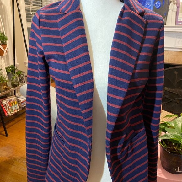 Xhilaration Navy & Maroon Striped Jersey Blazer | Size Small - Picture 2 of 4